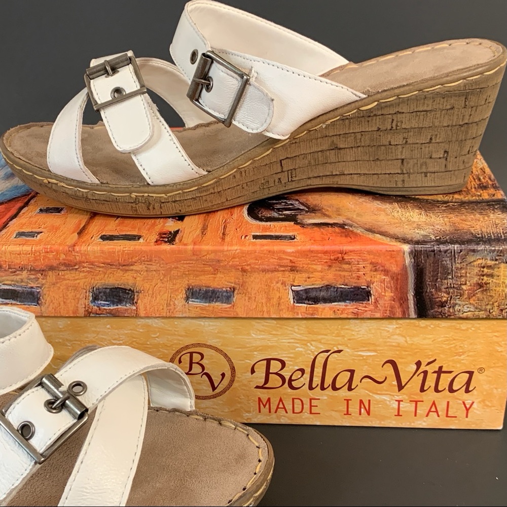 Adjustable White Wedge Sandals